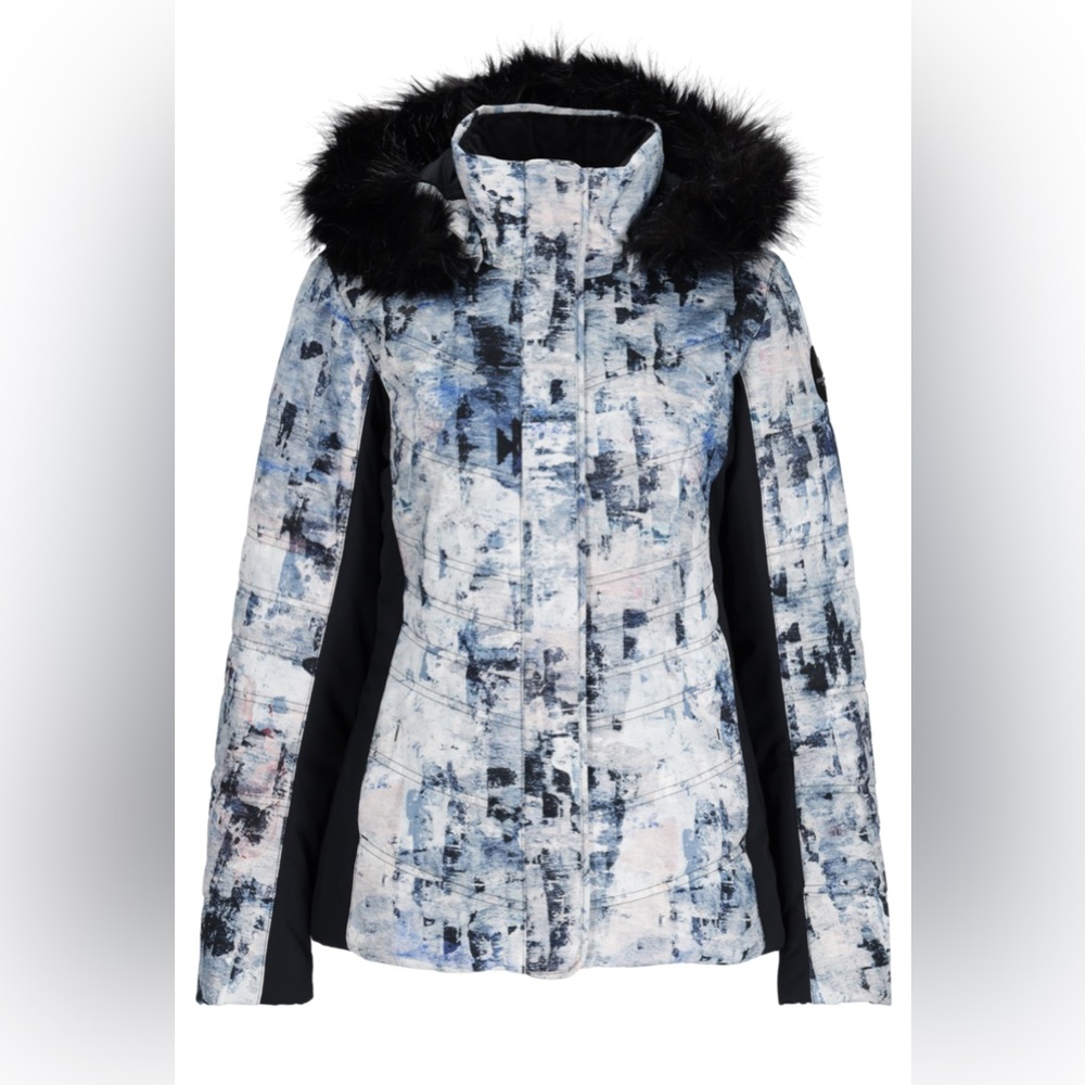 Obermeyer Women's Abstract Blue Ski Jacket with Fur Hood
